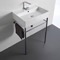 Rectangular Ceramic Console Sink and Polished Chrome Stand, 24